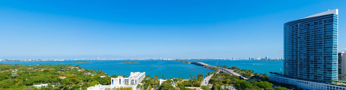 East panorama from the 15th floor of the North Tower across Biscayne Bay